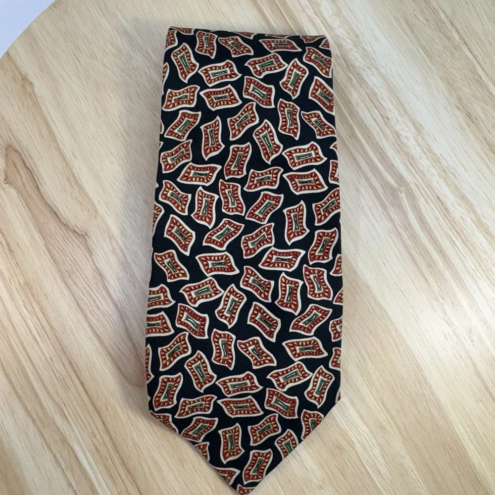 Robert Talbott Men's Black Red Green White Geometric Woven Silk Tie One Size